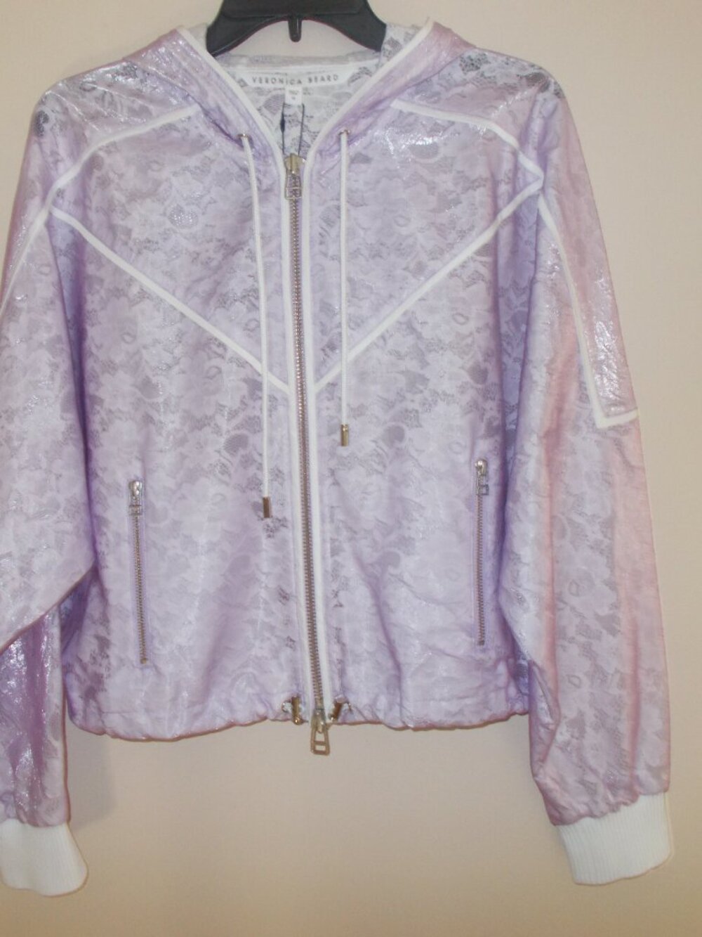 $595 Veronica Beard Mya Zip UP Hoodie Jacket Lavender Lace sz M NWT